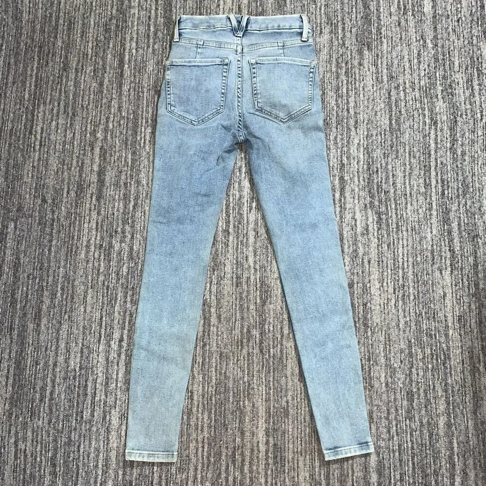 Free People Women Light Blue Stretch Zippered Pocketed Skinny High Waist Jeans 2